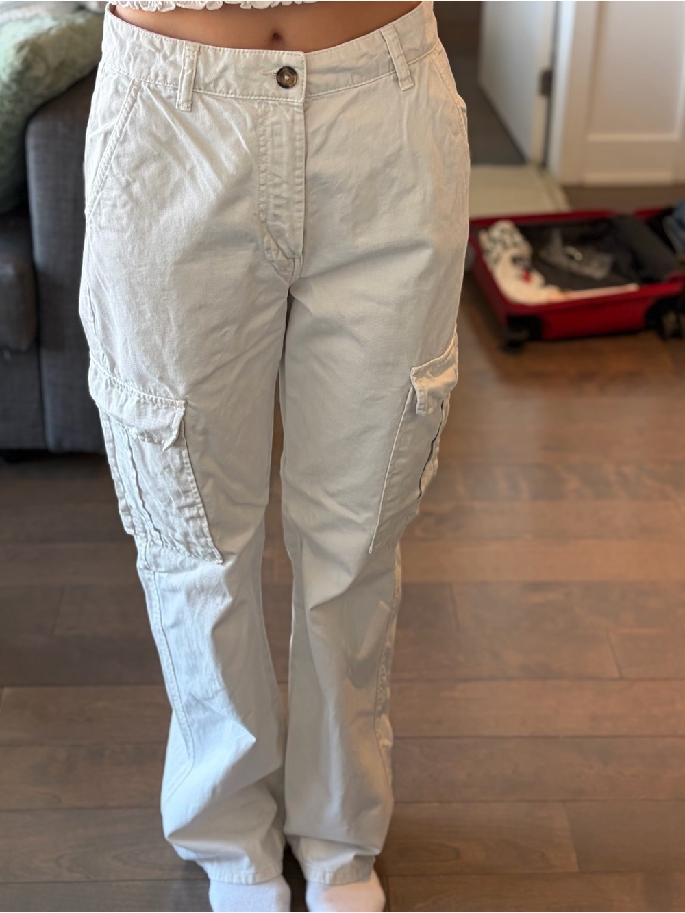 stradivarius Cream Cargo Pants with Flap Pockets